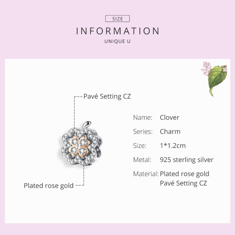 Sterling silver clover charm with pavé CZ and rose gold plating