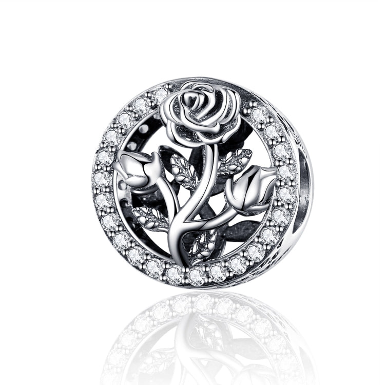 S925 sterling silver rose flower bead charm with clear stones