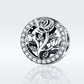 Sterling silver rose flower charm bead with crystal halo