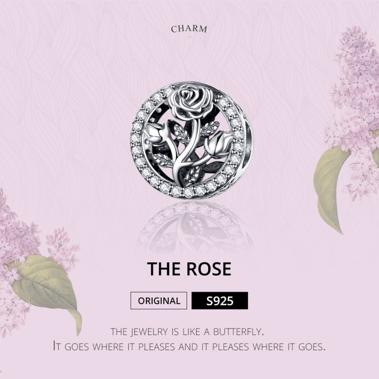 Sterling silver rose flower beaded DIY bracelet charm, round