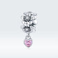 Sterling silver flower charm with hanging pink heart CZ pendant