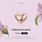 Rose gold heart charm bead with 'Forever & always' script and sparkling CZ star clusters