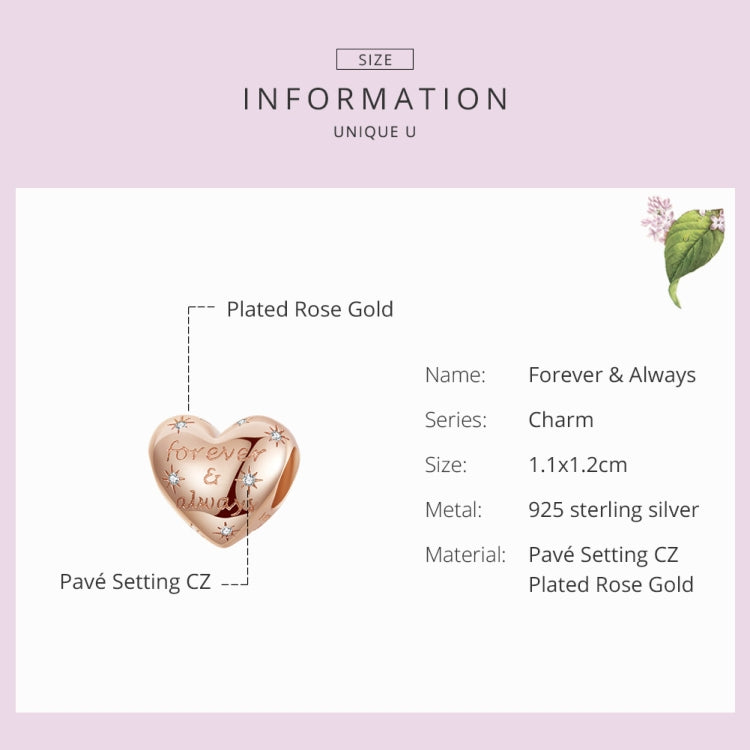 Heart-shaped rose gold-plated sterling silver loose bead charm with CZ accents