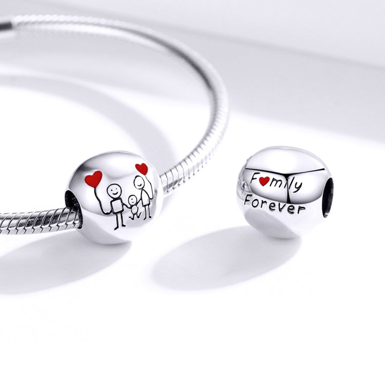Snake-chain bracelet with round family charm bead and separate engraved “Forever” bead