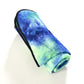 Rolled microfiber non-slip yoga mat towel with blue-green tie-dye and black edging