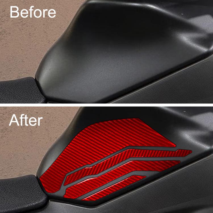 Red carbon-fiber style fuel tank side decoration sticker after application