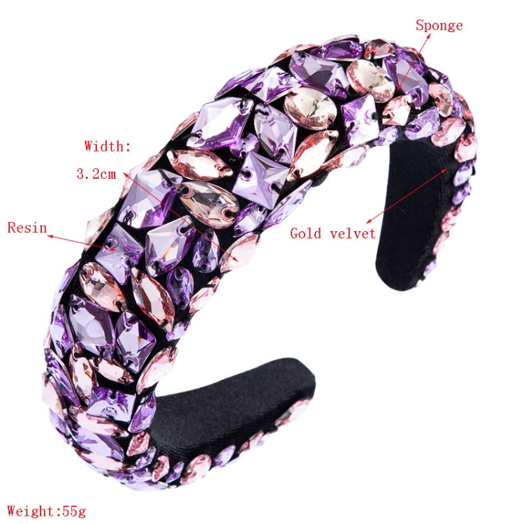 Purple rhinestone wide headband with black velvet underside
