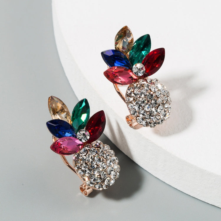 Clear rhinestone pineapple stud earrings with multicolor crystal leaves