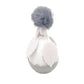 White electric cat egg toy with gray fuzzy pom‑pom head and dangling feather strings