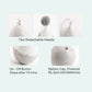 White electric cat egg toy with two detachable heads, on/off button, and battery cap