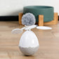 White electric cat egg toy with gray fuzzy pom‑pom and feather arms
