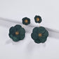 Dark green flower drop earrings with gold-tone centers, long dangling alloy design