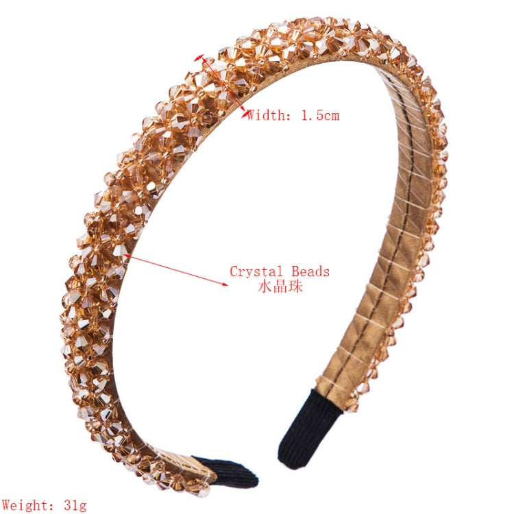 Crystal beaded fabric headband in warm tan/copper with black fabric tips