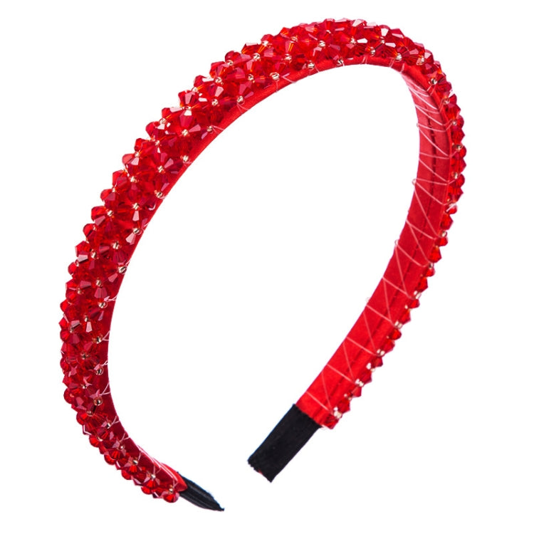 Red crystal beaded fabric headband with black fabric tips