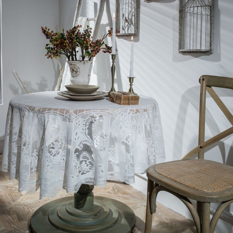 Round Lace Tablecloth Cover Cloth Retro Dining Table Coffee Table Tablecloth, 150 CM, 190 CM