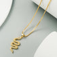 Gold snake pendant necklace with zircon-studded body and link chain