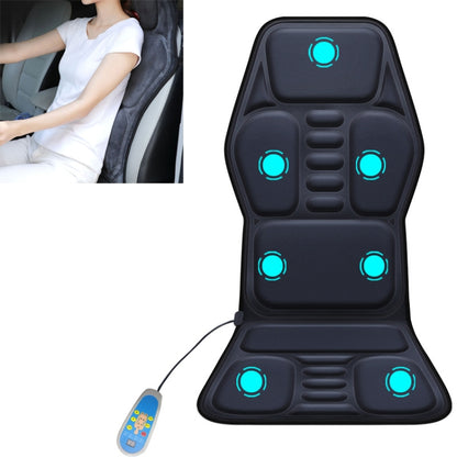 Car seat massage mat with heat nodes and remote control, black with cyan light