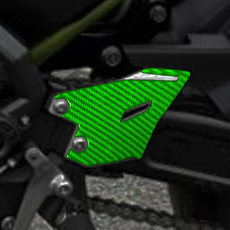 Motorcycle footrest decoration sticker set, green carbon-fiber cutout panel with screw holes