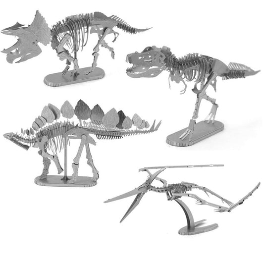 3D Metal Assembly Model DIY Puzzle Dinosaur Model, Pterodactyl Skeleton, Stegosaurus Skeleton, Tyrannosaurus Skeleton, Triceratops Skeleton