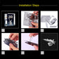 Metal dinosaur skeleton DIY model installation steps with puzzle pieces and hands