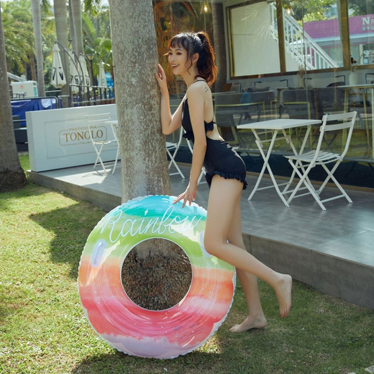 Rainbow gradient flower children’s PVC swimming ring with inner handhold opening