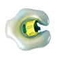 Inflatable swimming ring close-up with valve and yellow-green safety seat