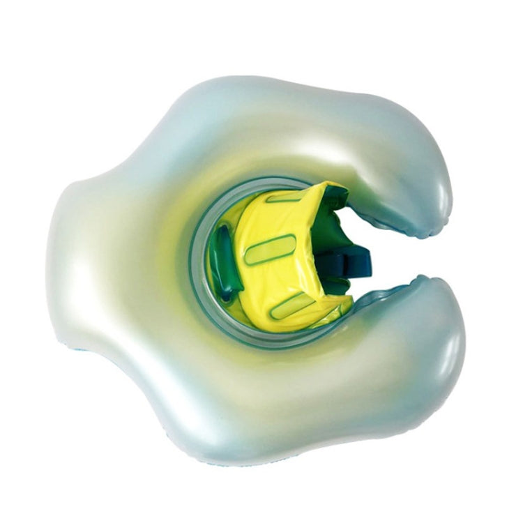 Inflatable swimming ring close-up with valve and yellow-green safety seat