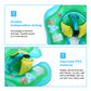 Inflatable baby swimming ring with green seat, blue strap, and cartoon sea animal graphics