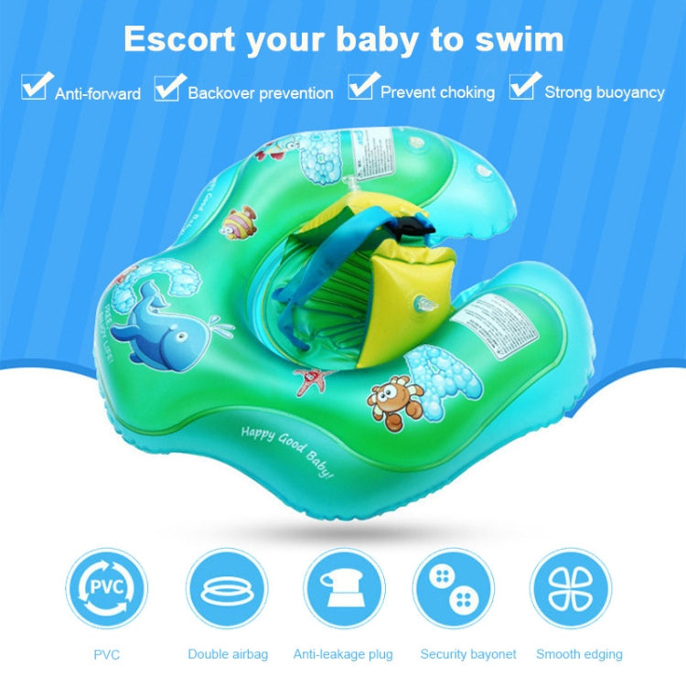 Inflatable baby swimming ring with cartoon sea animals and secure safety straps