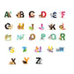 Sheet of colorful uppercase alphabet animal wall stickers, A–Z, on white background