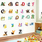 Alphabet animal wall stickers with colorful uppercase letters A–Z on a white wall