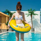 Yellow inflatable swimming ring with “Conch Toy” lettering and large inner opening
