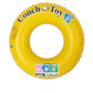 Yellow inflatable pool ring, front view, with inner hole and ABC/step print accents
