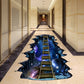 Cosmic blue bridge floor decal placed on light hallway floor
