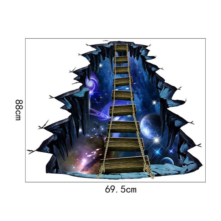 Blue galaxy bridge floor sticker with torn-space backdrop; 69.5 cm size shown