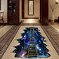 Sci-fi galaxy bridge floor sticker on indoor tile near entryway