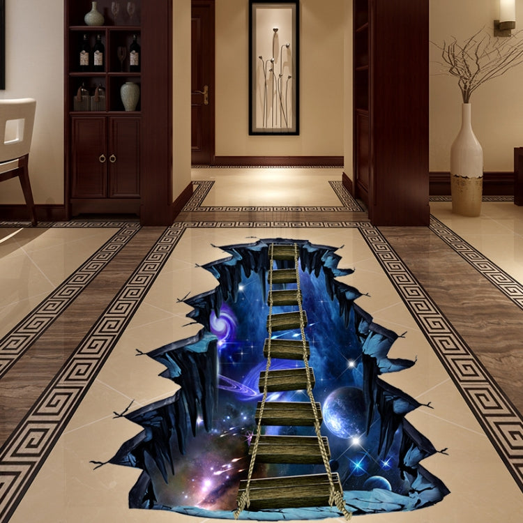 Sci-fi galaxy bridge floor sticker on indoor tile near entryway