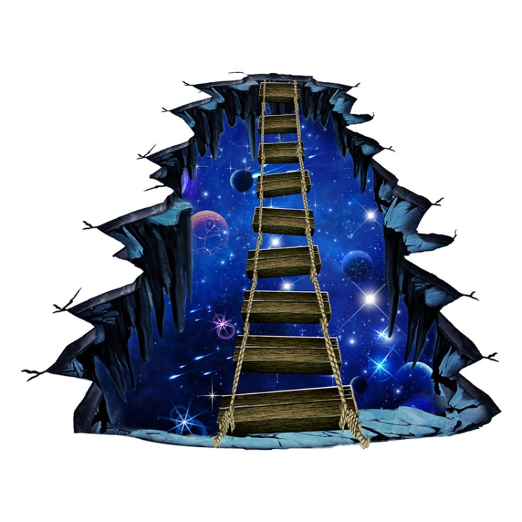 Dark blue space bridge floor sticker with planets and bright glowing stars