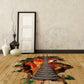 3D Flame Mountain Cable Bridge PVC Removable Floor Stickers, 3D Flame Mountain Cable Bridge