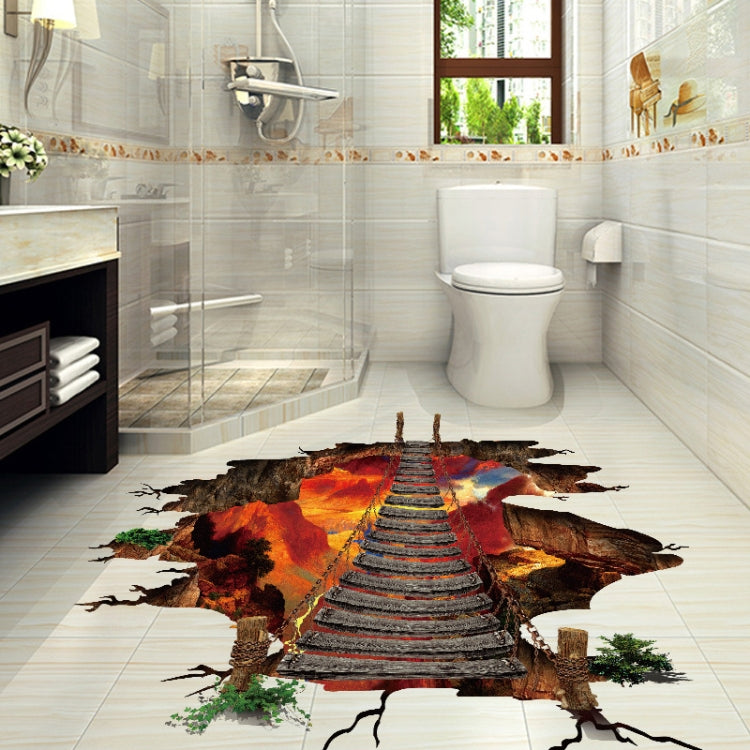 3D Flame Mountain Cable Bridge PVC Removable Floor Stickers, 3D Flame Mountain Cable Bridge