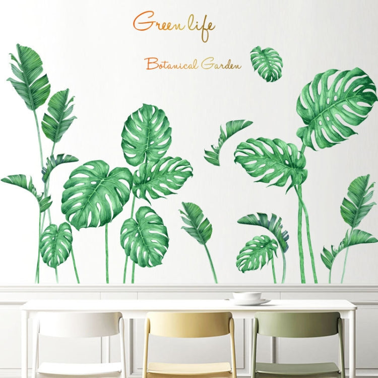 Botanical leaf self-adhesive wall stickers with green monstera-style leaves