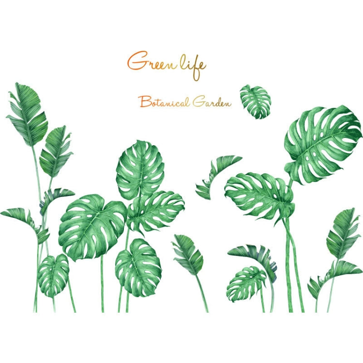 Green botanical leaf wall decal set with monstera and palm-style leaf prints
