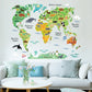 Animal World Map Waterproof Removable Background Wall Stickers, Animal World Map