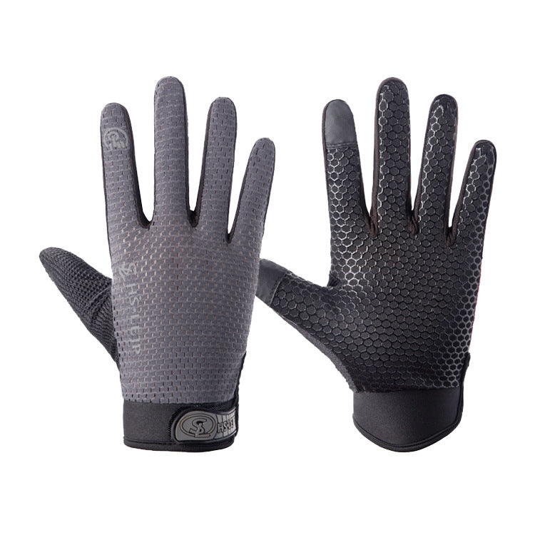 Pair of cycling gloves: one dark gray and one black, full-finger with textured grip.