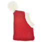 Red wool pet Christmas hat with cream cuff and pom-pom, side/back view
