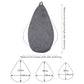 Gray bean bag chair fabric cover with carry handle, teardrop shape and size measurements