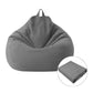 Gray bean bag chair fabric cover with carry handle; folded cover inset