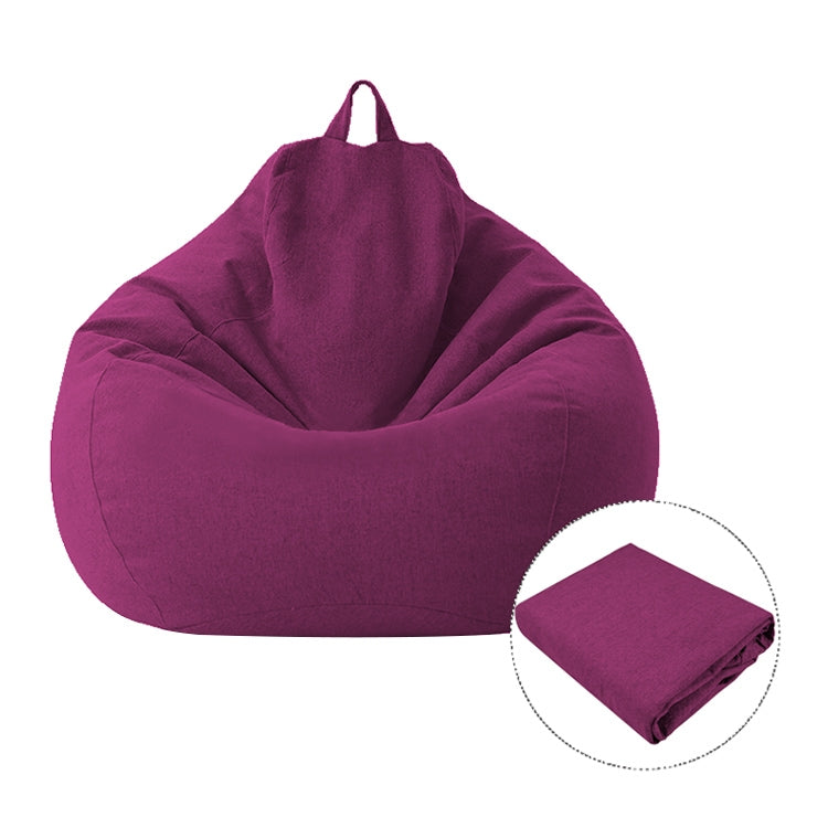 Purple bean bag chair fabric cover with carry handle; folded cover inset