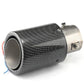 Carbon fiber exhaust tip with stainless mounting band and open outlet (side view)