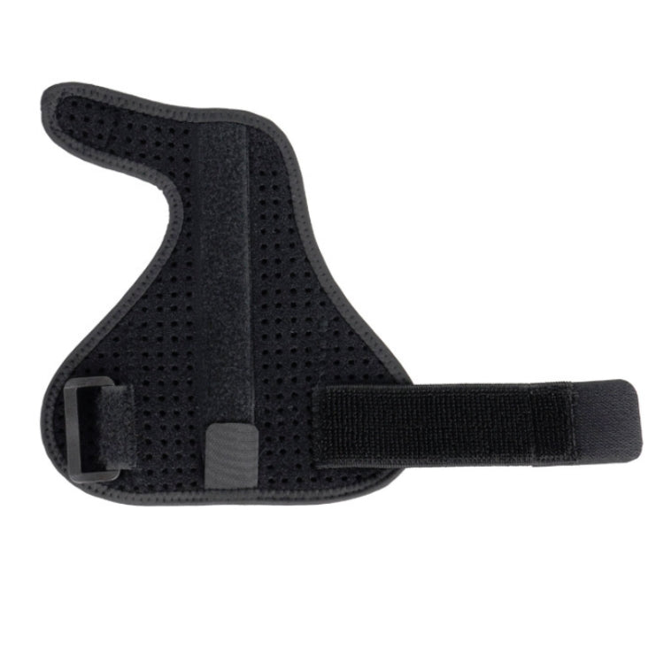 Black perforated thumb wrist brace with hook-and-loop wrist strap